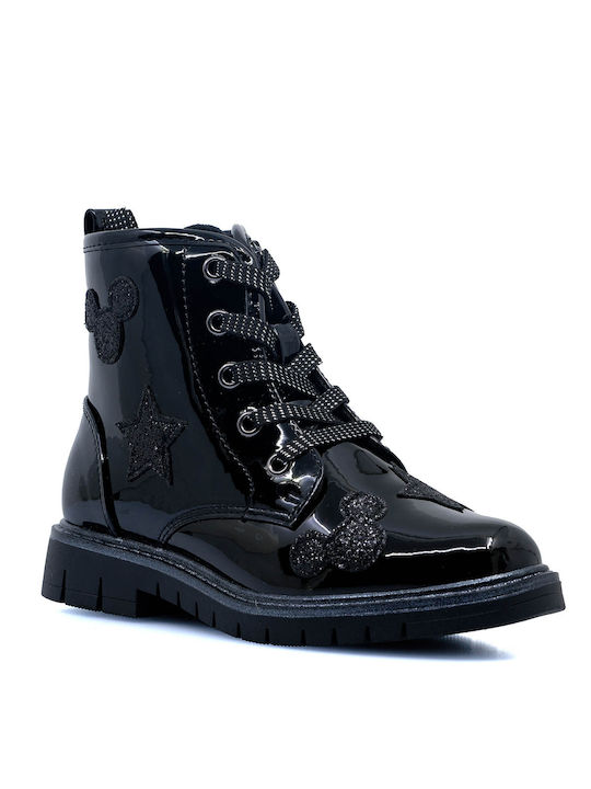 Weestep Kids Patent Leather Military Boots with Zipper Black