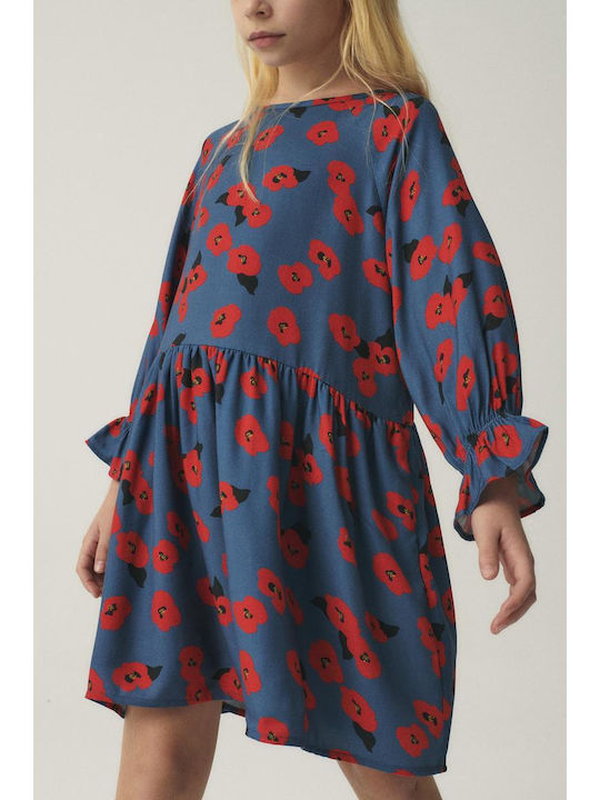 Compania Fantastica Mädchen Kleid Blumen Langärmelig Blau