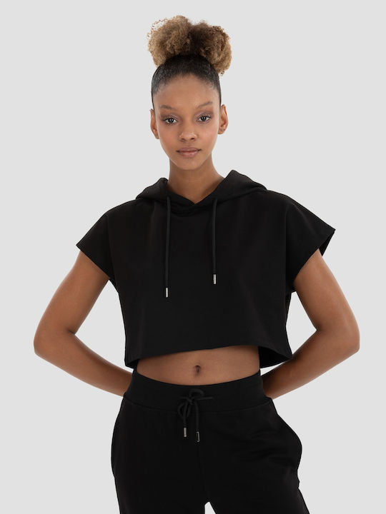 Superstacy Women's Cropped Hooded Sweatshirt Black