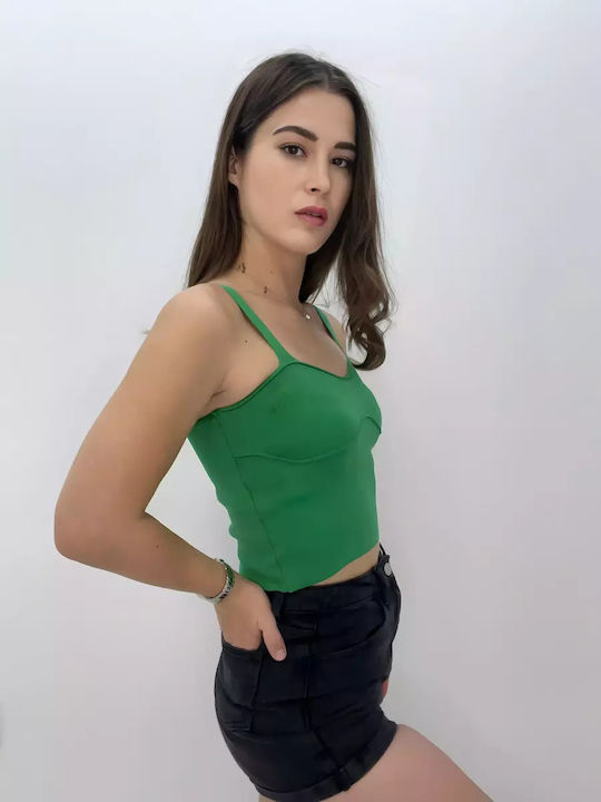 Γυναικείο Καλοκαιρινό Crop Top με Τιράντες Πράσινο
