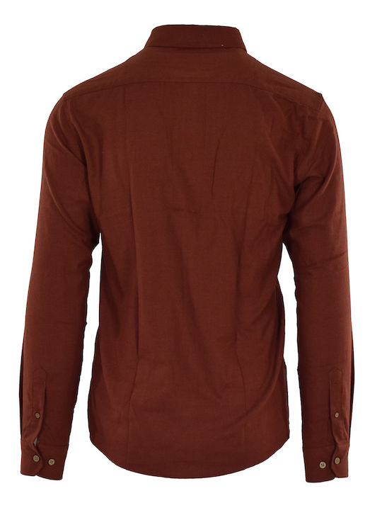 Solid Men's Shirt Long Sleeve Brown