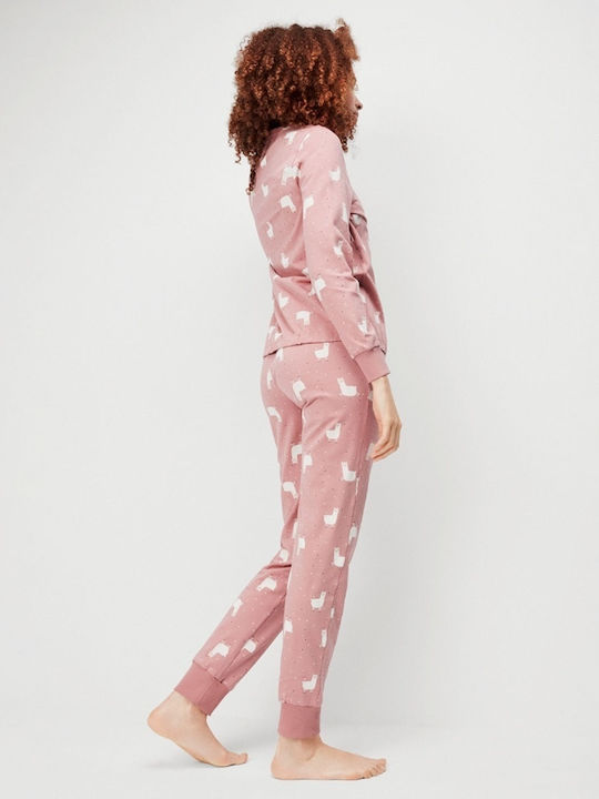 Gisela Winter Damen Pyjama-Set Baumwolle Rosa