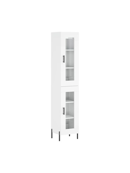 Floor-standing Living Room Display Cabinet made of Particleboard with Glass White 34.5x34x180cm