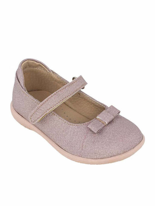 Kids Anatomic Leather Ballerinas with Hoop & Loop Closure Pink