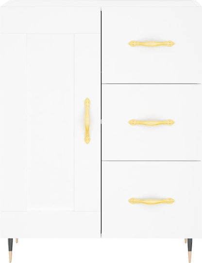 Floor-Standing Living Room Display Cabinet Made of White Particle Board with Glass 69.5x34x180cm