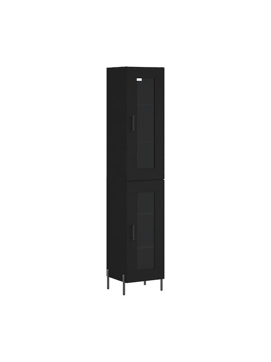 Floor-standing Living Room Display Cabinet made of Particleboard with Glass Black 34.5x34x180cm