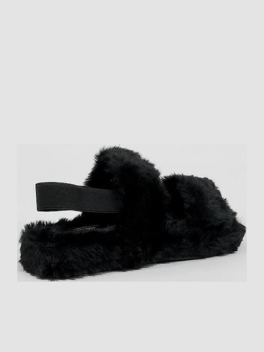Winter Women's Slippers with Fur Black