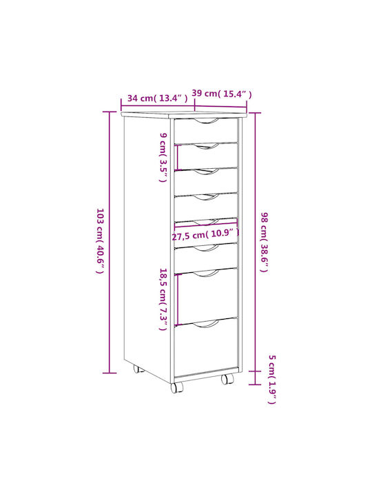 Office Storage Solid Wood Drawer Μελί Καφέ L34xW39xH103cm