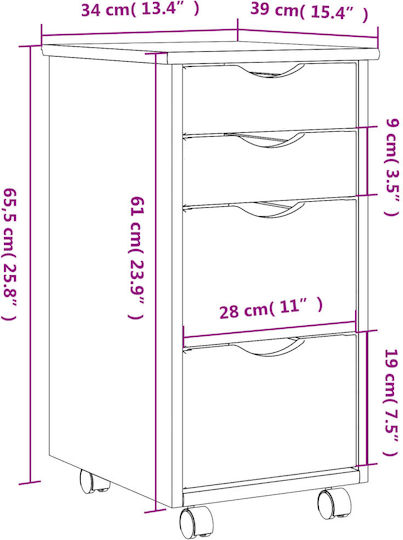 Sertar De Birou Din Lemn Masiv Culoare Maro Miere 34x39x65.5cm