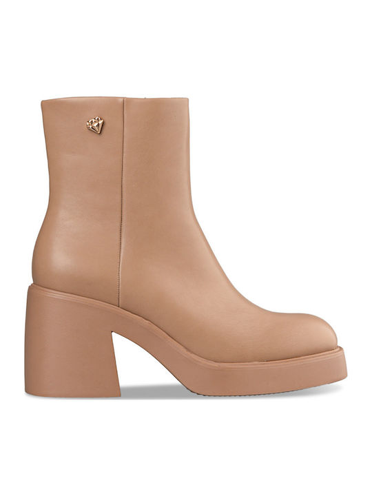 Damen Chelsea Stiefeletten mit hohem Absatz Braun