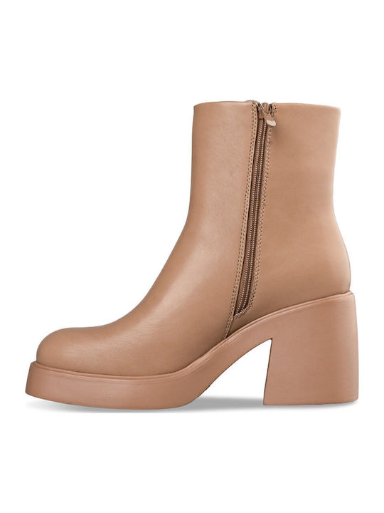 Damen Chelsea Stiefeletten mit hohem Absatz Braun