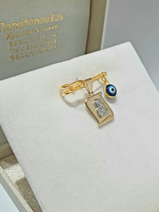 Prince Silvero Kids Gold Safety Pin Charm with Icon of Virgin Mary for Boy