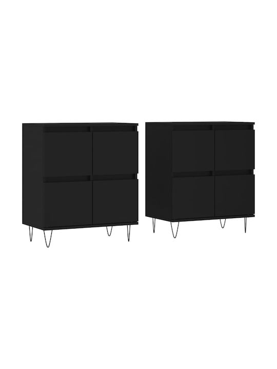 Sideboard Wooden Black Velvet-Black Metal 120x35x70cm