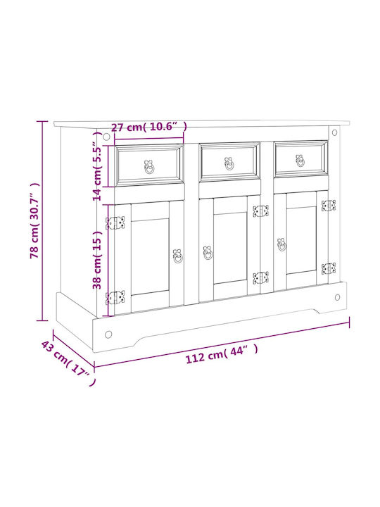 Bufet din Lemn Masiv cu Sertare Gri 112x43x78cm