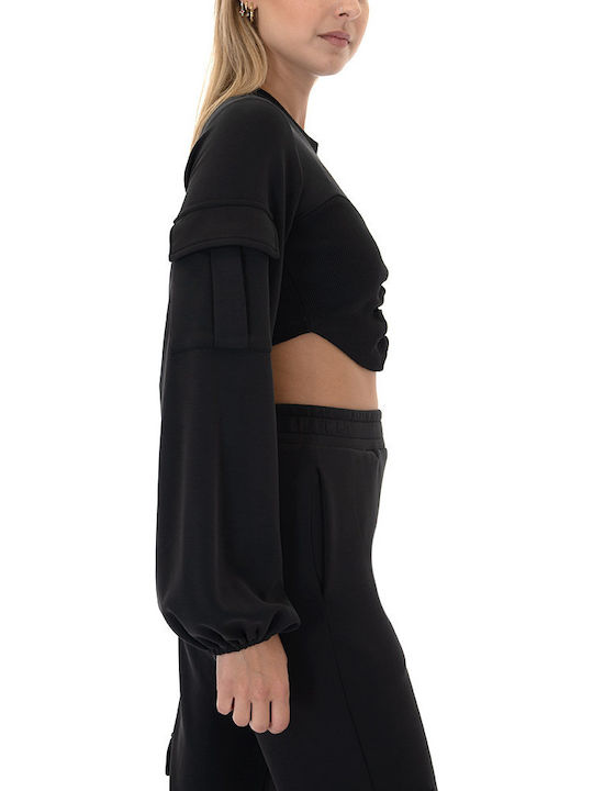 Γυναικείο Crop Top Μακρυμάνικο Μαύρο