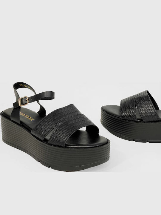 Flache Sandalen für Damen mit Riemen Flatforms in Schwarz Farbe