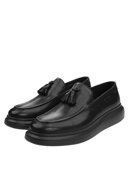 19V69 Men's Leather Loafers Black