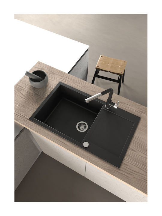 Tesa SQT104 Chiuvetă De Bucătărie Drop-In Din Granit Lichid L86xL50cm Neagră