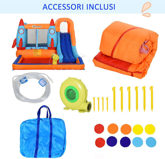 Outsunny Φουσκωτό Rocket Fun με Τραμπολίνο & Τσουλήθρα για 3+ Ετών