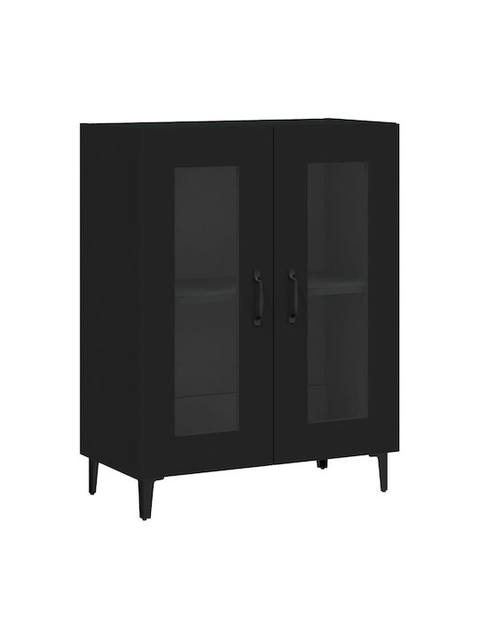 Wooden Chest of Drawers Black with Glass Coating 69.5x34x90cm