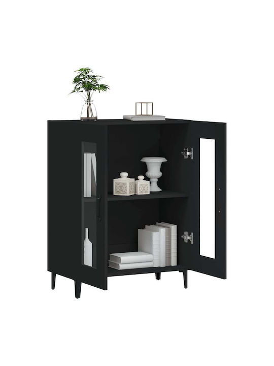 Wooden Chest of Drawers Black with Glass Coating 69.5x34x90cm