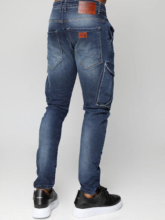 Pantaloni Jeans pentru Bărbați Cargo Elastic Albastru