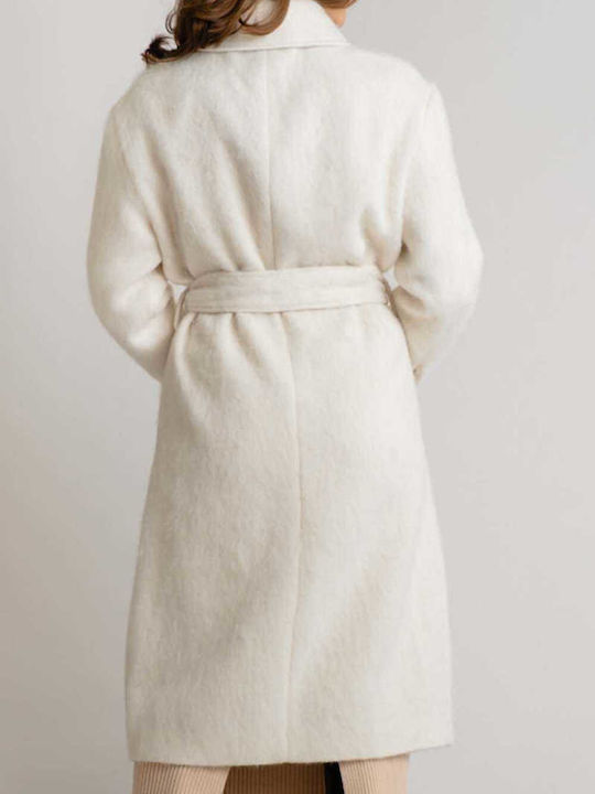 Rut & Circle Women's Long Coat with Buttons White