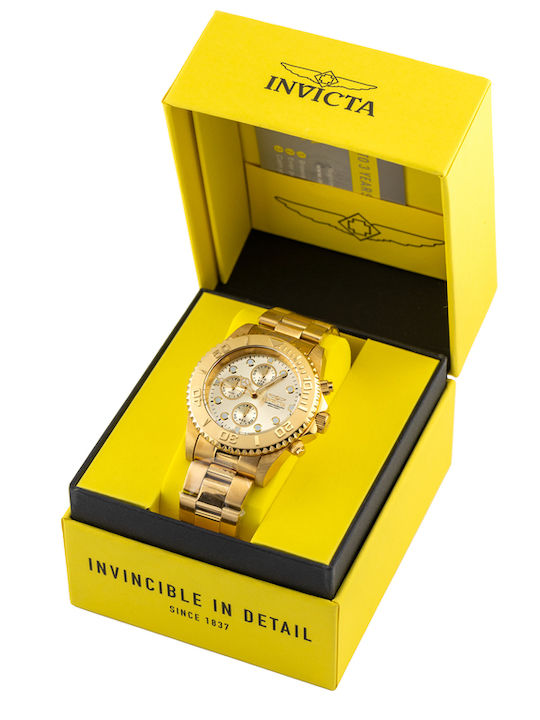 Invicta Ανδρικό Ρολόι 43.5mm Χρονογράφος Μπαταρίας με Μεταλλικό Μπρασελέ
