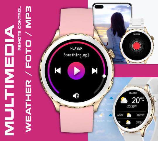 Rubicon SR048B 44mm Smartwatch με Παλμογράφο (Ροζ Χρυσό)