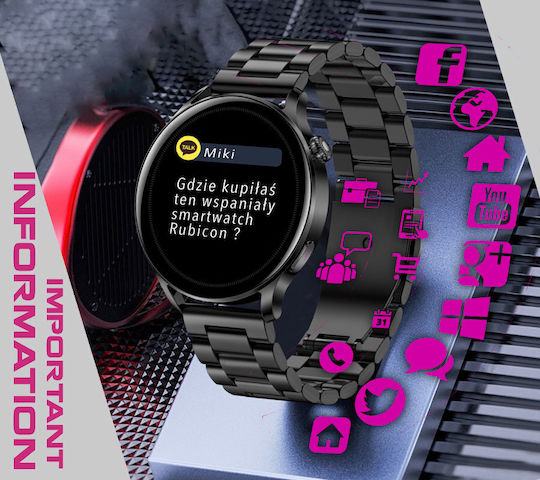 Rubicon SR045C Aluminium 42mm Smartwatch mit Pulsmesser (Schwarz)