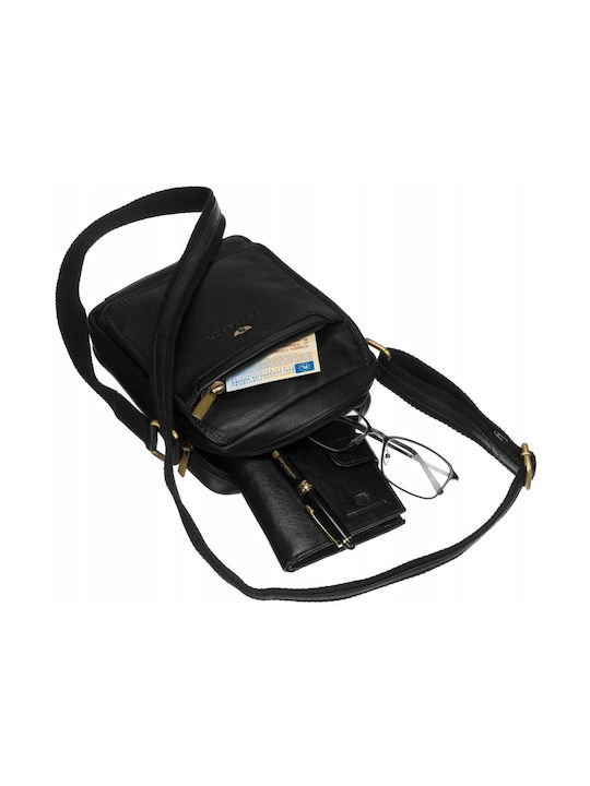 Leder Herrentasche Schulter / Crossbody Schwarz