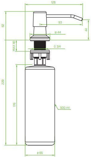 Drop Built-in Plastic Black 500ml Kitchen Dispenser