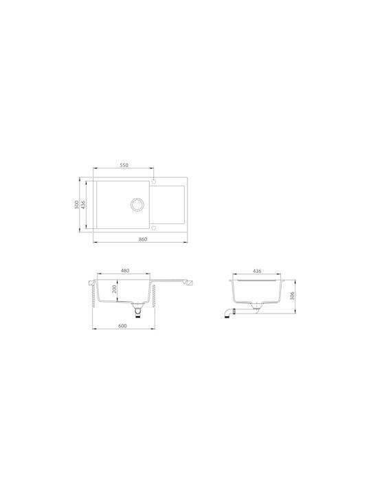 Tesa SQT104 Chiuvetă de bucătărie unghiulară din Granit lichid M86xP50cm Bej