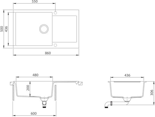 Helika Tesa Chiuvetă De Bucătărie Drop-In Din Granit Lichid L86xL50cm Bej