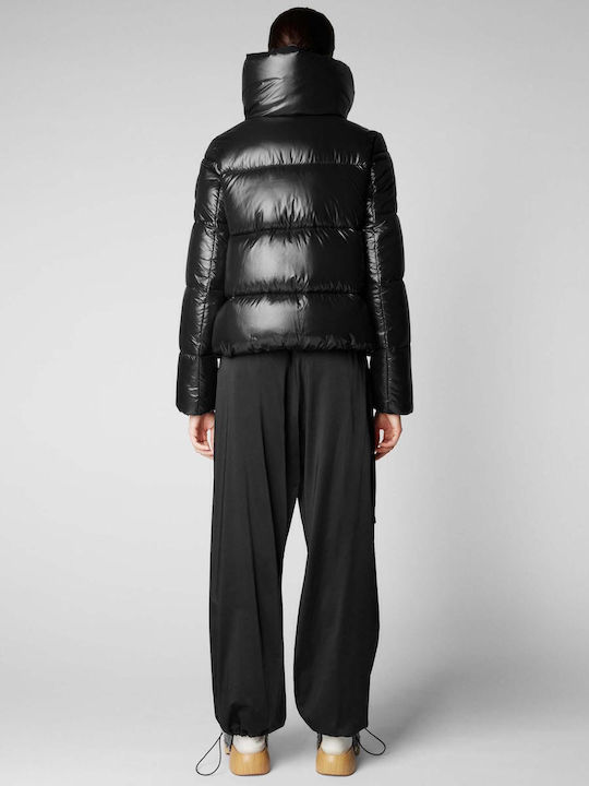 Women's Short Puffer Jacket for Winter Black