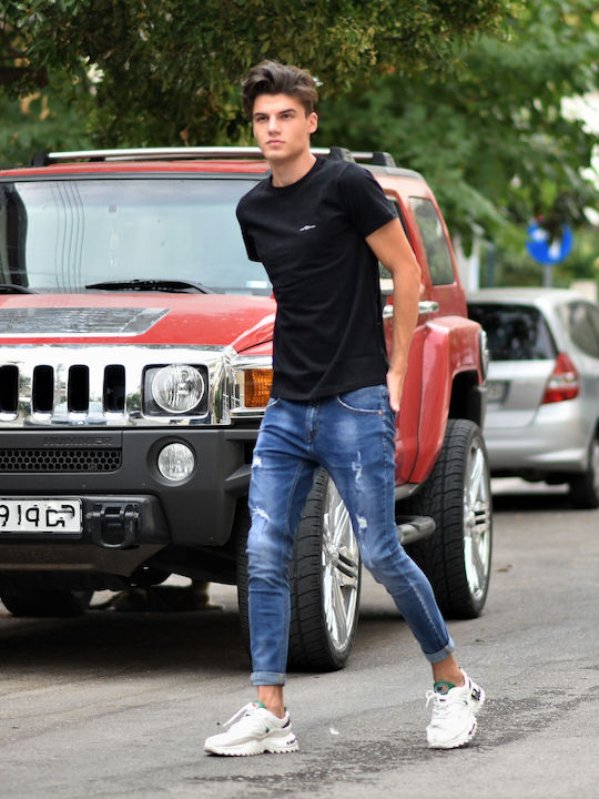 Men's Elastic Jeans Pants with Slim Fit Blue