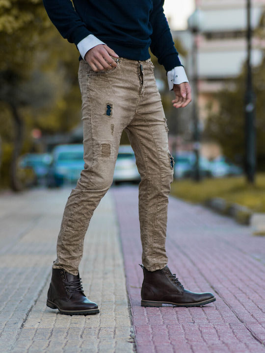 Ανδρικό Παντελόνι Τζιν με Slim Εφαρμογή Μπεζ