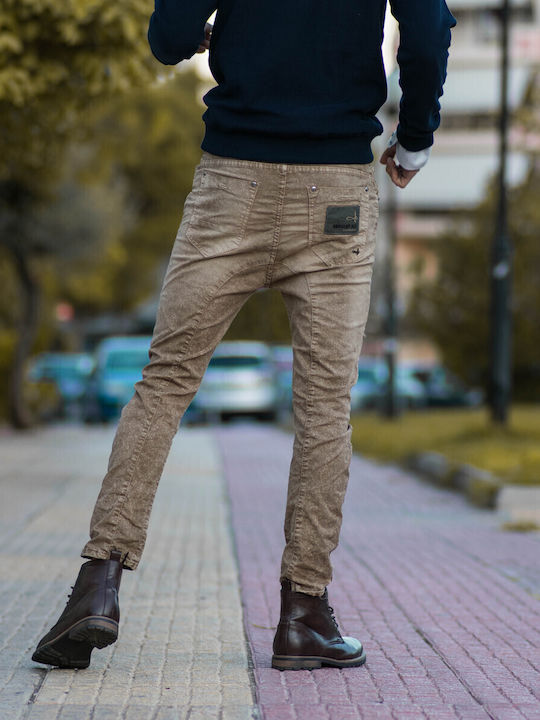 Ανδρικό Παντελόνι Τζιν με Slim Εφαρμογή Μπεζ