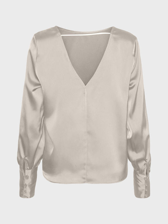 Vero Moda Damen Bluse Langärmelig Beige