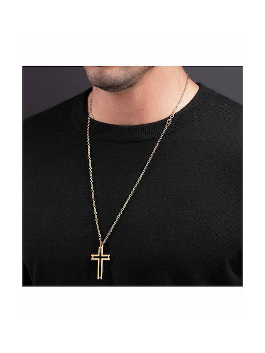 Police Men's Cross from Gold Plated Steel with Chain Framed