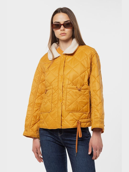 Pepe Jeans Women's Short Puffer Jacket for Winter Yellow