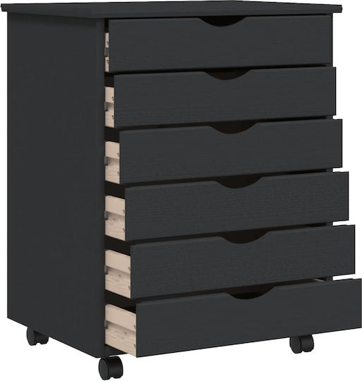 vidaXL Büroaufbewahrungsschublade aus Massivholz mit Rädern in Grau 53x39x65,5cm