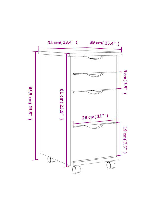 Sertar de Birou din Lemn Masiv Gri 34x39x65.5cm