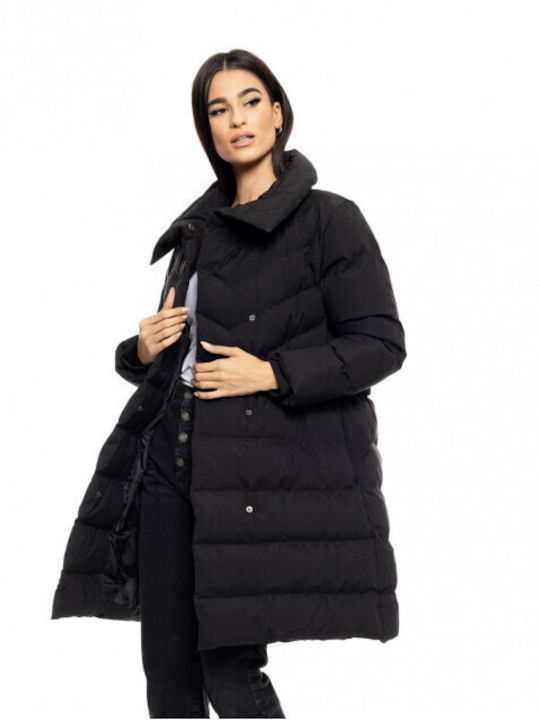 Splendid Lang Damen Puffer Jacke für Winter Schwarz