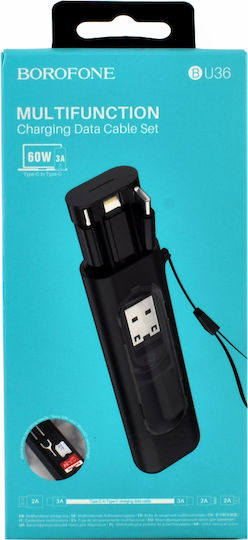 Borofone U36 Редовна USB към Lightning / Type-C / micro USB Кабел 3Спецификация Черен 0.28м (000.230.11838)