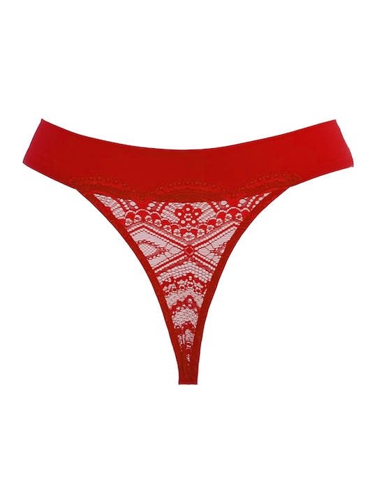 Solano Swimwear Women's String Seamless with Lace Red