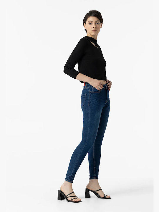 Tiffosi Women's Fabric Trousers in Skinny Fit Blue