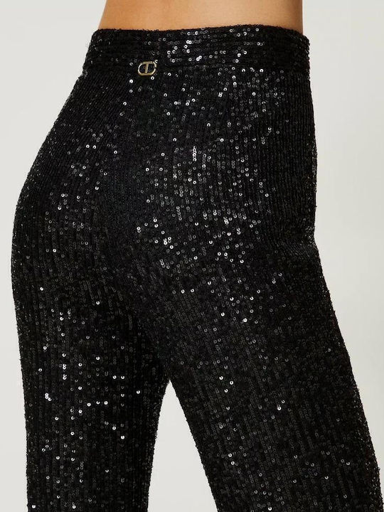 Dama Tesatura Pantaloni Negru cu Paiete