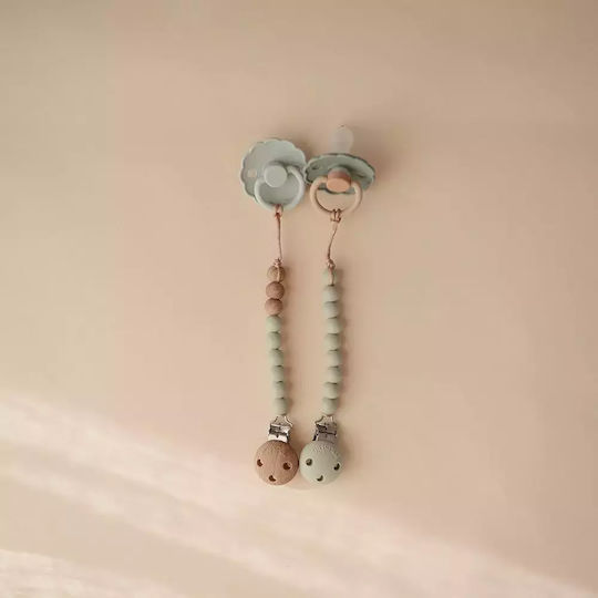 Mushie Chain Pacifier Eva Sage with Beads made of Wood Green