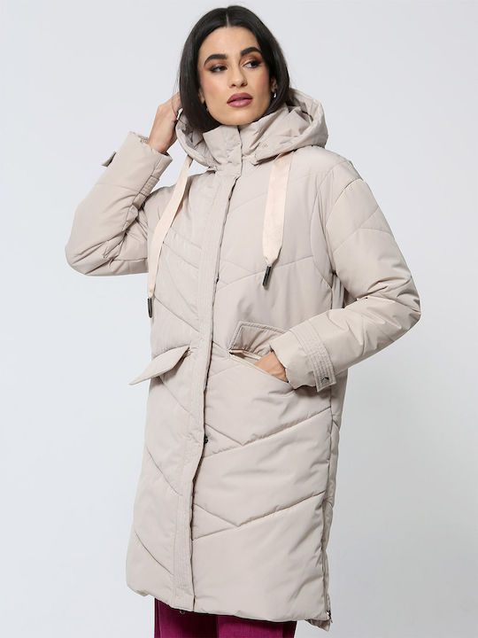 Tresor Women's Long Puffer Jacket for Winter Beige